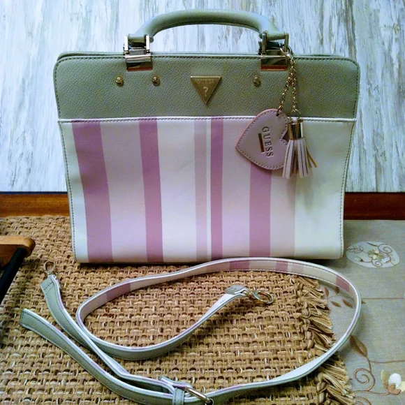 Guess Bags Guess White And Purple Green Purse Poshmark